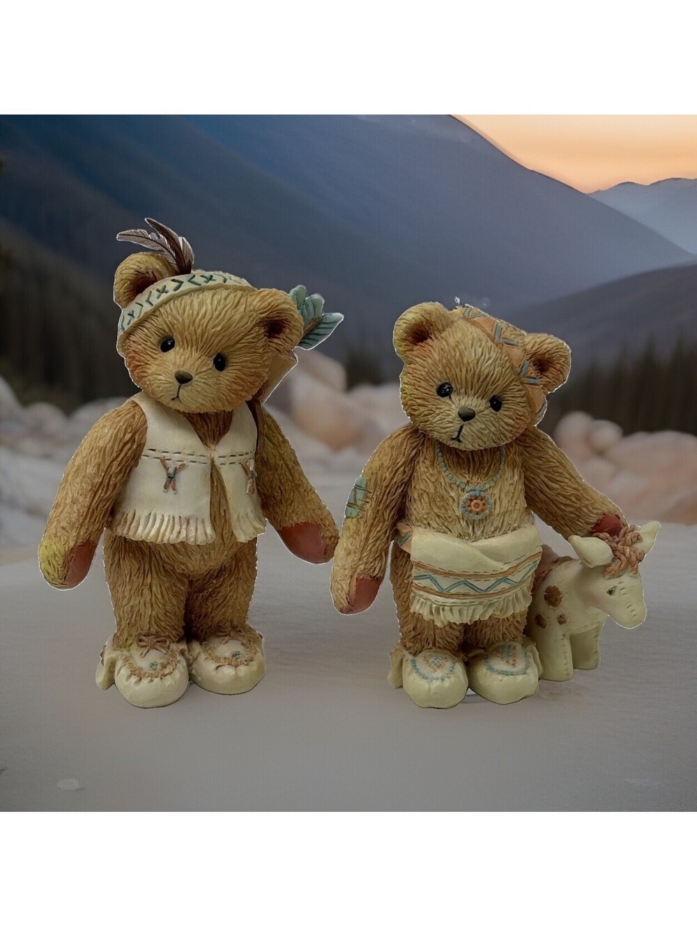 Cottagecore VTG Cherished Teddies Figurines Teddycore Wyatt & Wylie Indian Bears